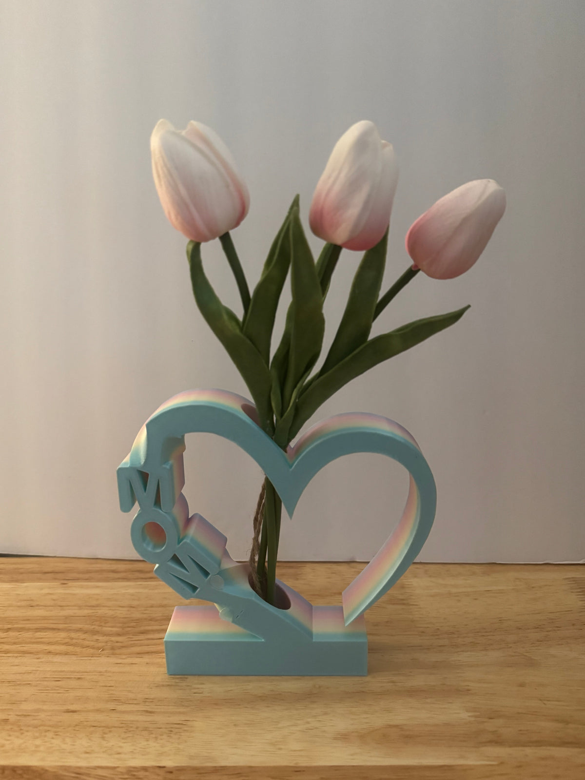 “MOM” Rainbow Heart Flower Vase